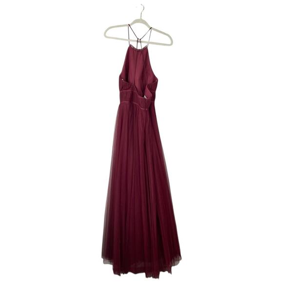 JENNY YOO Collection Helena Tulle Bridesmaid Dress Burgundy Red Size 10 Halter - Picture 3 of 9